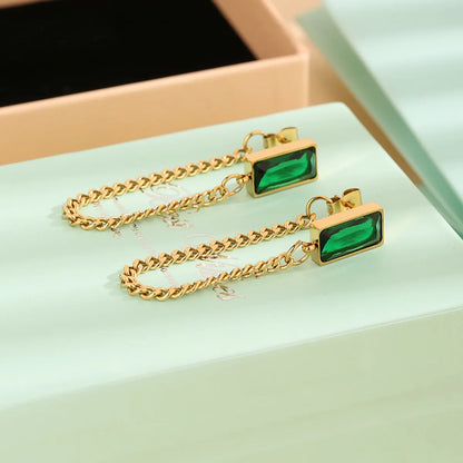 1 Pair Lady Rectangle Plating Inlay Stainless Steel Rhinestones 18k Gold Plated Drop Earrings