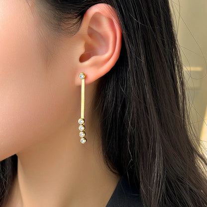 1 Pair Lady Round Plating Inlay 304 Stainless Steel Artificial Rhinestones 18K Gold Plated Drop Earrings