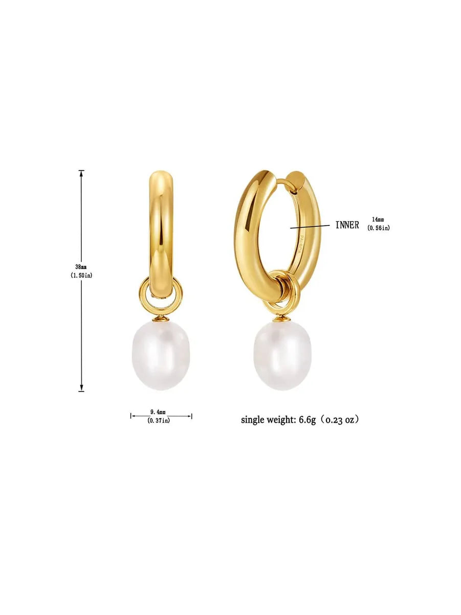 1 Pair Lady Round Plating Stainless Steel 18k Gold Plated Drop Earrings