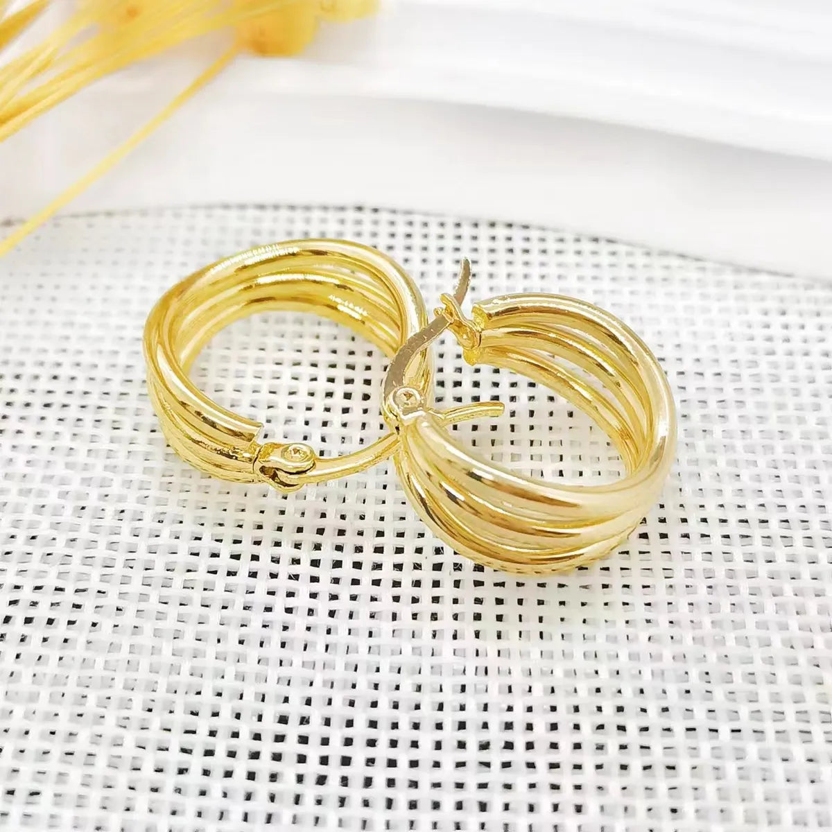 1 Pair Lady Round Plating Stainless Steel 18k Gold Plated Earrings