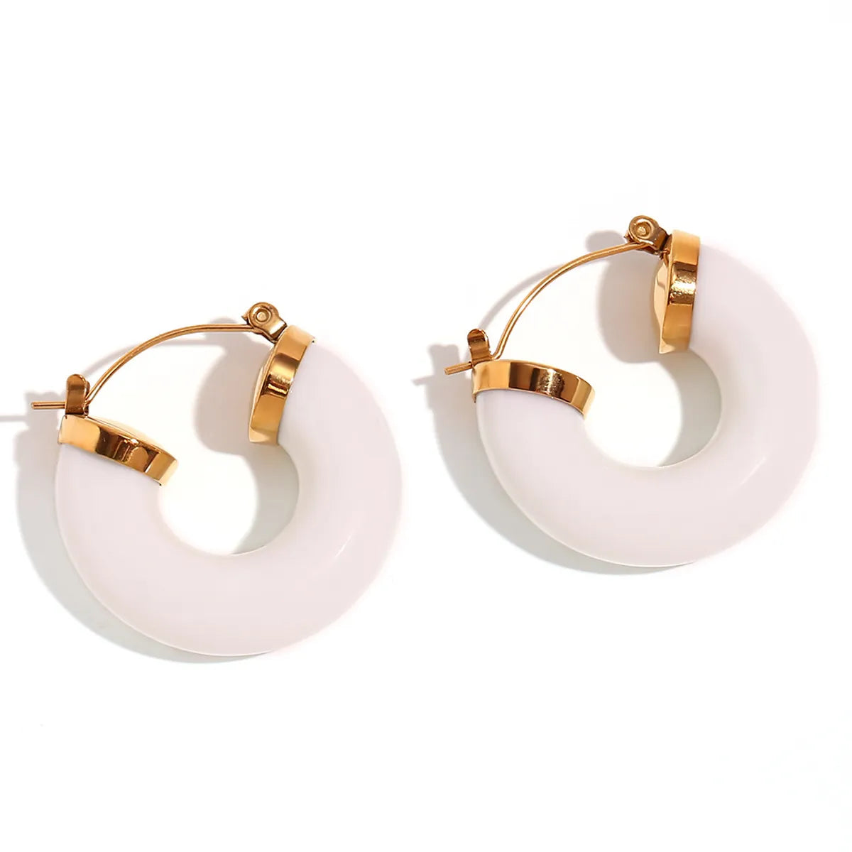 1 Pair Lady Round Plating Stainless Steel 18k Gold Plated Earrings