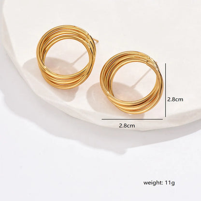 1 Pair Lady Round Stainless Steel Earrings