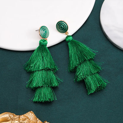 1 Pair Lady Shamrock Tassel Inlay Plastic Cloth Rhinestones Drop Earrings