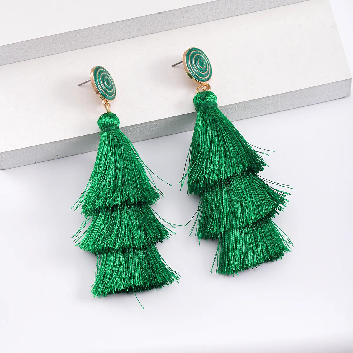 1 Pair Lady Shamrock Tassel Inlay Plastic Cloth Rhinestones Drop Earrings