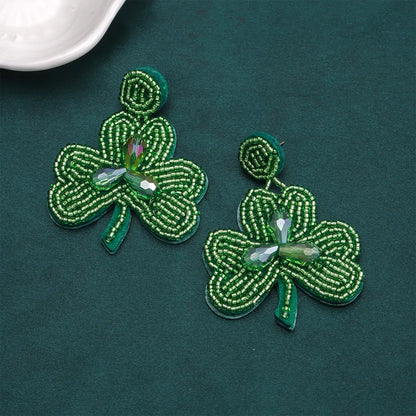 1 Pair Lady Shamrock Tassel Inlay Plastic Cloth Rhinestones Drop Earrings