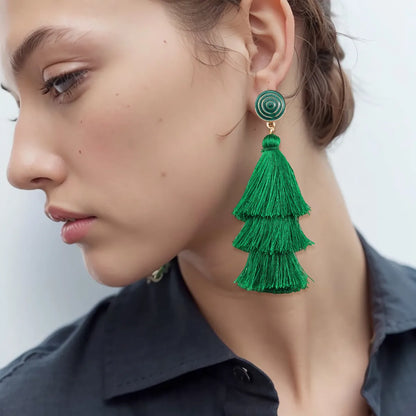 1 Pair Lady Shamrock Tassel Inlay Plastic Cloth Rhinestones Drop Earrings