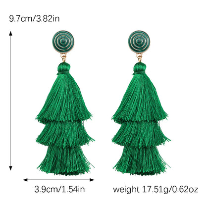 1 Pair Lady Shamrock Tassel Inlay Plastic Cloth Rhinestones Drop Earrings