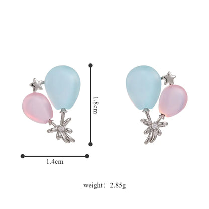 1 Pair Lady Shiny Balloon Alloy Resin White Gold Plated Ear Studs