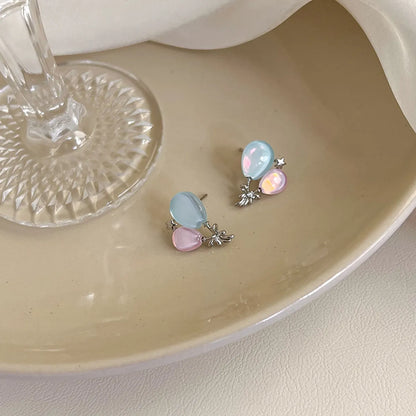 1 Pair Lady Shiny Balloon Alloy Resin White Gold Plated Ear Studs