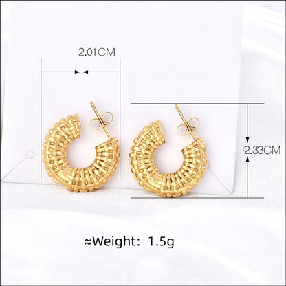 1 Pair Lady Shiny C Shape Star Starry Sky 304 Stainless Steel 18K Gold Plated Ear Studs