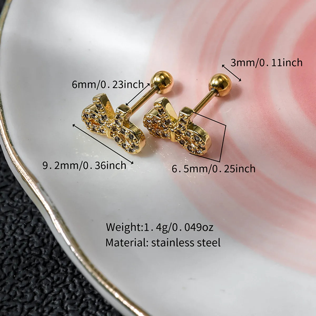 1 Pair Lady Shiny Flower Polishing Plating Inlay Stainless Steel Copper Zircon White Gold Plated Gold Plated Ear Studs