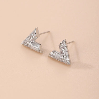 1 Pair Lady Shiny V Shape Plating Inlay Copper Artificial Gemstones Gold Plated Silver Plated Ear Studs