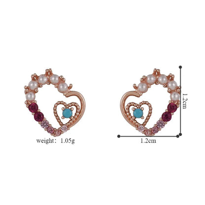 1 Pair Lady Simple Style Classic Style Heart Shape Inlay Copper Artificial Pearls Zircon Ear Studs