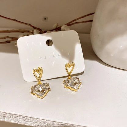 1 Pair Lady Simple Style Commute Cross Heart Shape Flower Inlay Imitation Pearl Copper Zircon Earrings