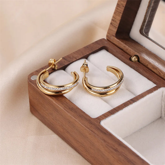 1 Pair Lady Simple Style Commute Geometric Plating Inlay 304 Stainless Steel Rhinestones 18K Gold Plated Ear Studs