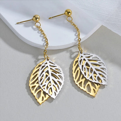 1 Pair Lady Simple Style Commute Leaves Patchwork Plating Stainless Steel 18k Gold Plated Drop Earrings