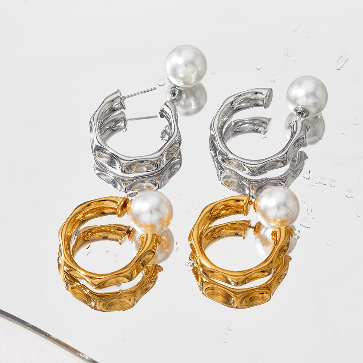 1 Pair Lady Simple Style Geometric Round Plating 304 Stainless Steel Artificial Pearls 16K Gold Plated White Gold Plated Gold Plated Ear Studs