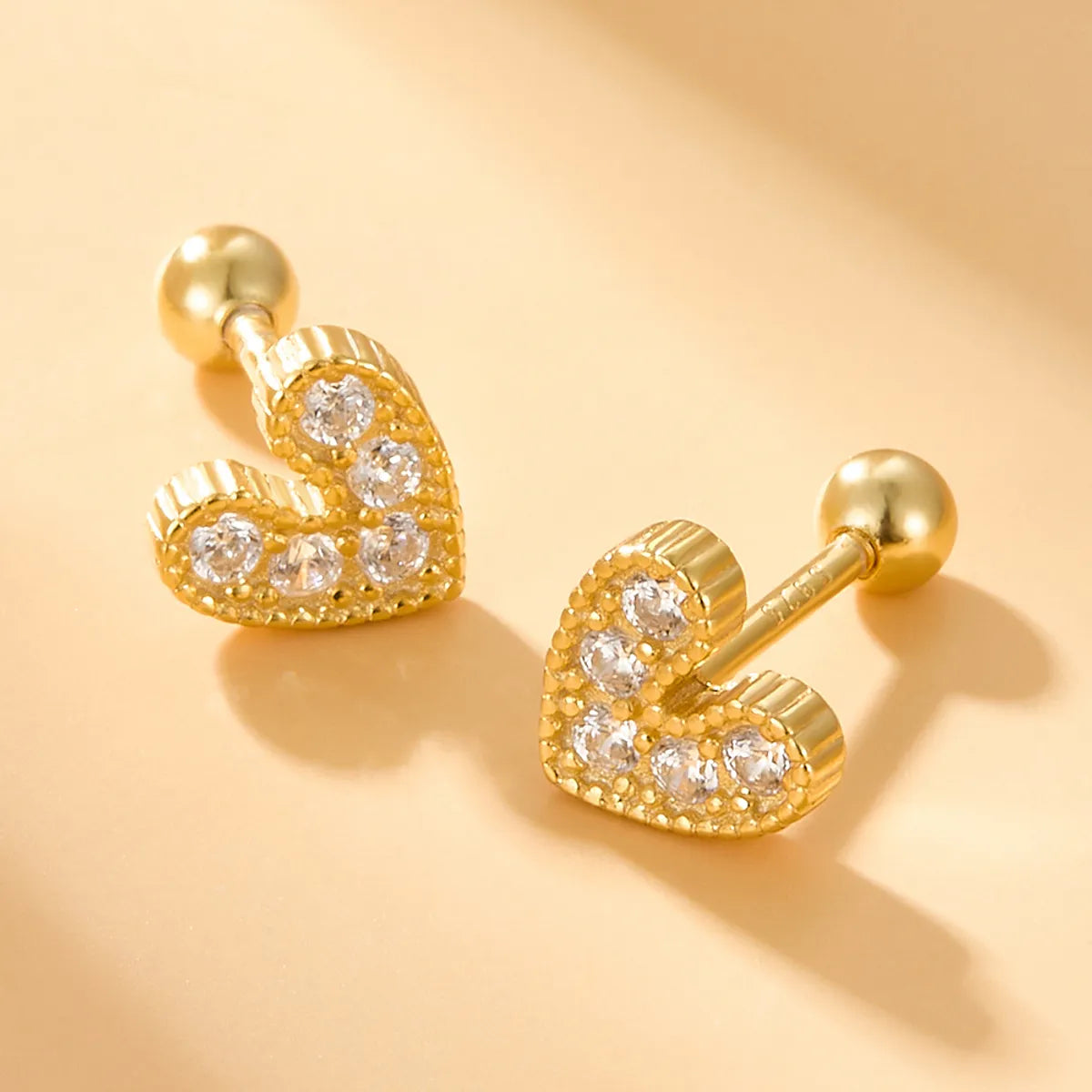 1 Pair Lady Simple Style Heart Shape Plating Inlay Sterling Silver Zircon 18k Gold Plated White Gold Plated Ear Studs