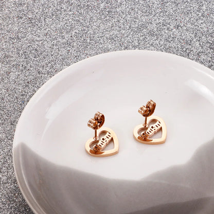 1 Pair Lady Simple Style Heart Shape Plating Titanium Steel Ear Studs