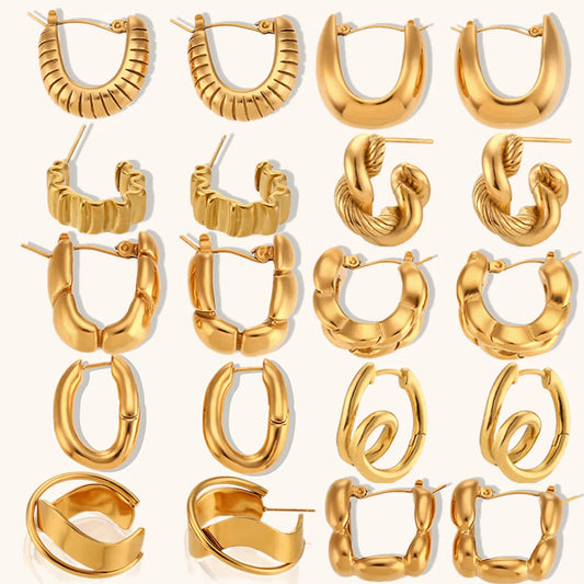 1 Pair Lady Simple Style Irregular Polishing Plating Stainless Steel 18K Gold Plated Hoop Earrings