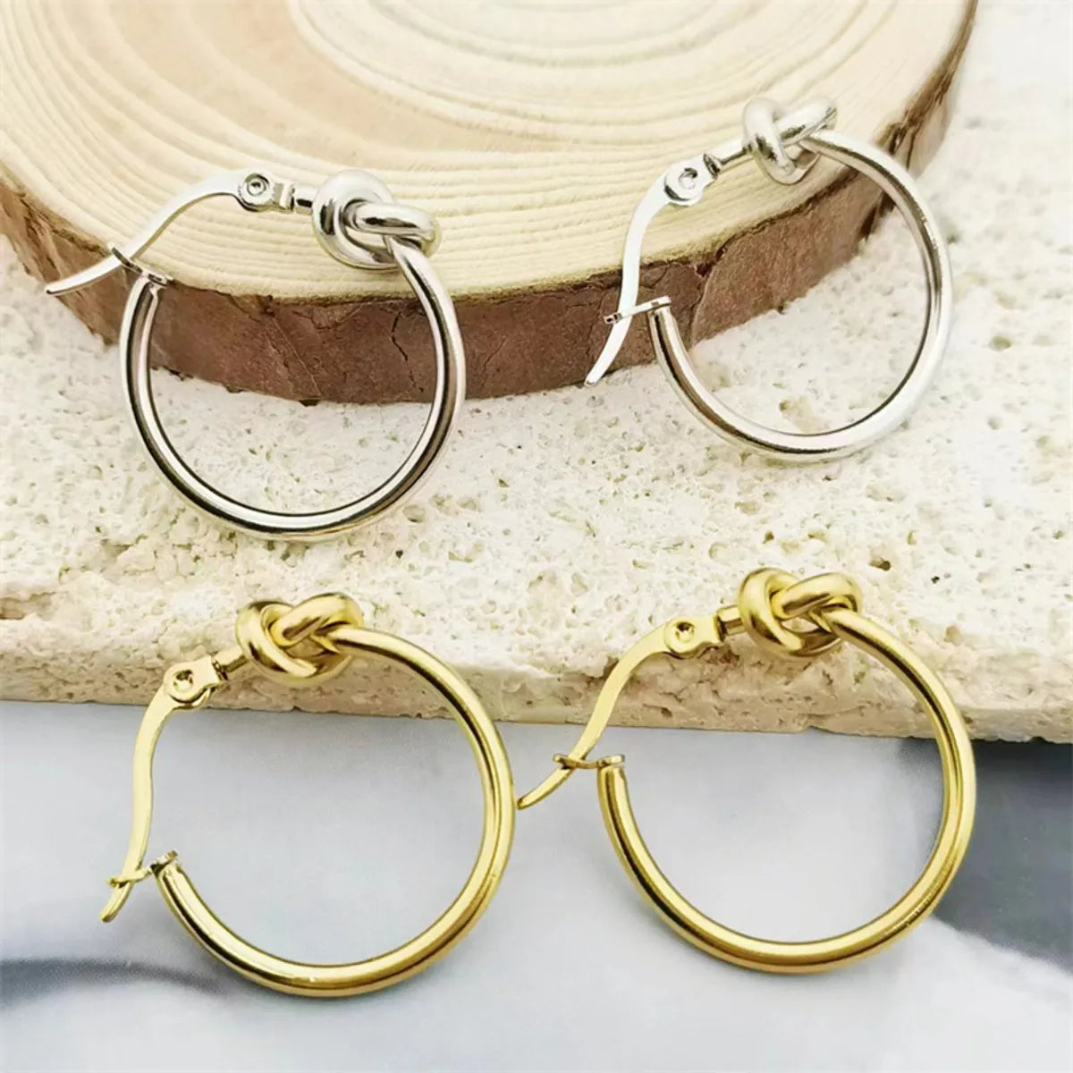 1 Pair Lady Simple Style Round Plating Stainless Steel 18k Gold Plated Earrings