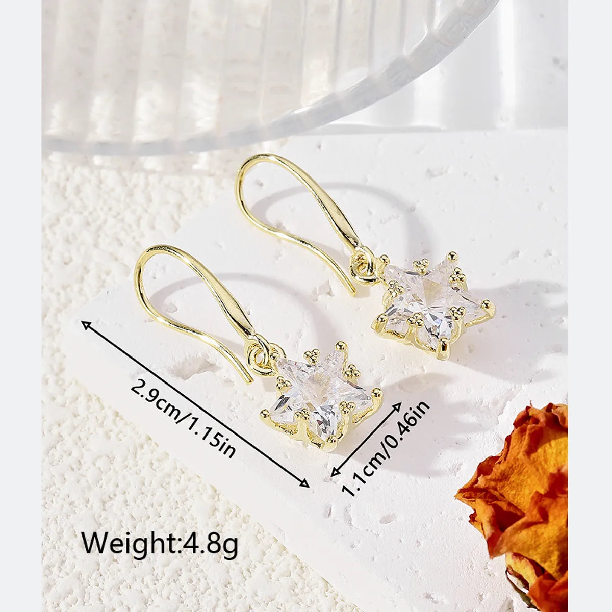 1 Pair Lady Simple Style Star Plating Inlay Copper Zircon 18k Gold Plated Drop Earrings