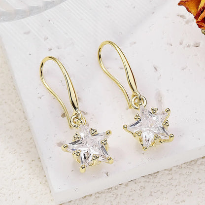 1 Pair Lady Simple Style Star Plating Inlay Copper Zircon 18k Gold Plated Drop Earrings