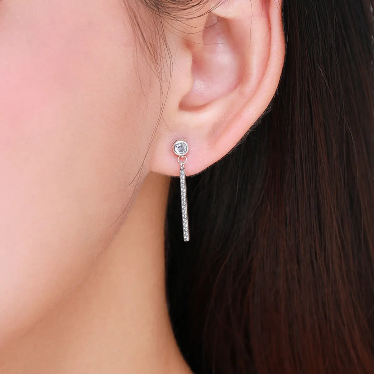 1 Pair Lady Solid Color Sterling Silver Plating Inlay Zircon Rhodium Plated Ear Studs