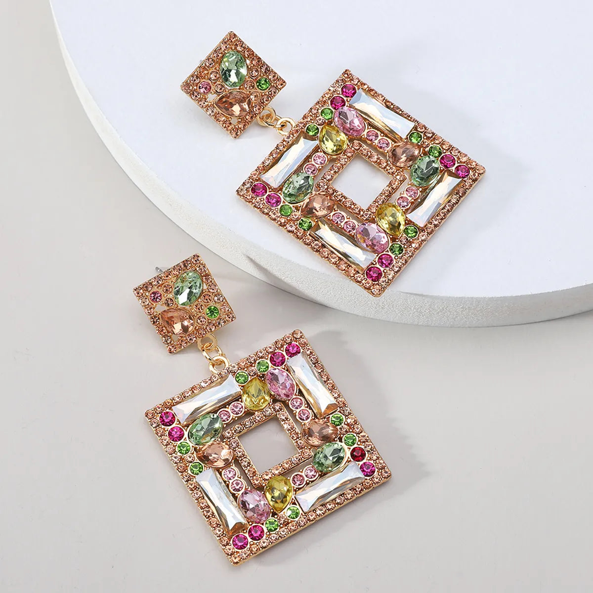 1 Pair Lady Square Artificial Gemstones Drop Earrings