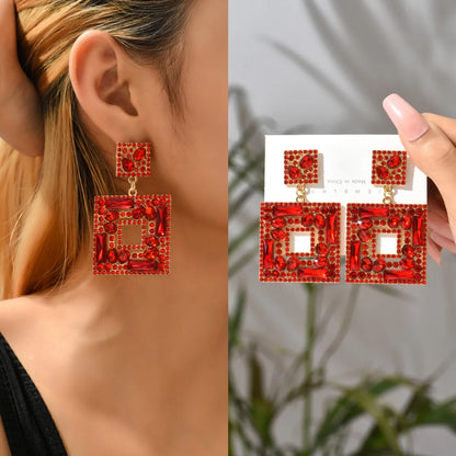 1 Pair Lady Square Artificial Gemstones Drop Earrings