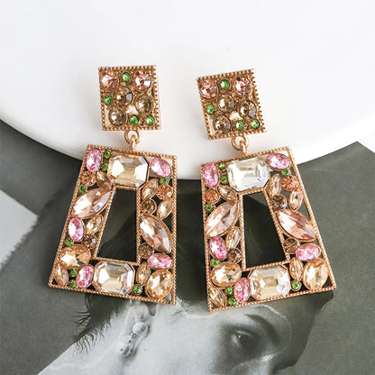 1 Pair Lady Square Inlay Alloy Rhinestones Drop Earrings