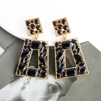 1 Pair Lady Square Inlay Alloy Rhinestones Drop Earrings