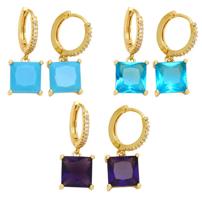 1 Pair Lady Square Plating Inlay Copper Zircon 18k Gold Plated Drop Earrings