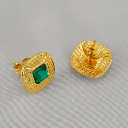 1 Pair Lady Square Polishing Inlay 304 Stainless Steel Glass 18K Gold Plated Ear Studs