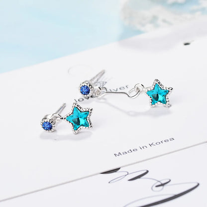 1 Pair Lady Star Inlay Copper Artificial Crystal Zircon Drop Earrings