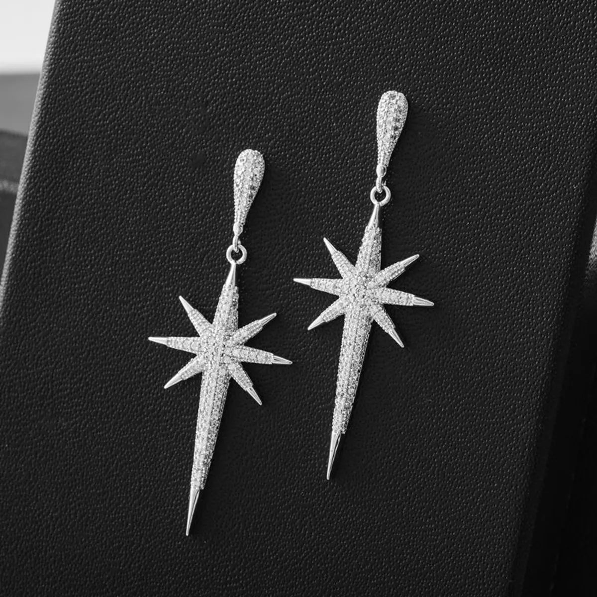 1 Pair Lady Star Plating Inlay Copper Zircon White Gold Plated Drop Earrings