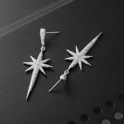 1 Pair Lady Star Plating Inlay Copper Zircon White Gold Plated Drop Earrings