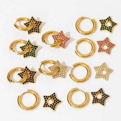 1 Pair Lady Star Plating Inlay Stainless Steel Rhinestones 14k Gold Plated Gold Plated Earrings