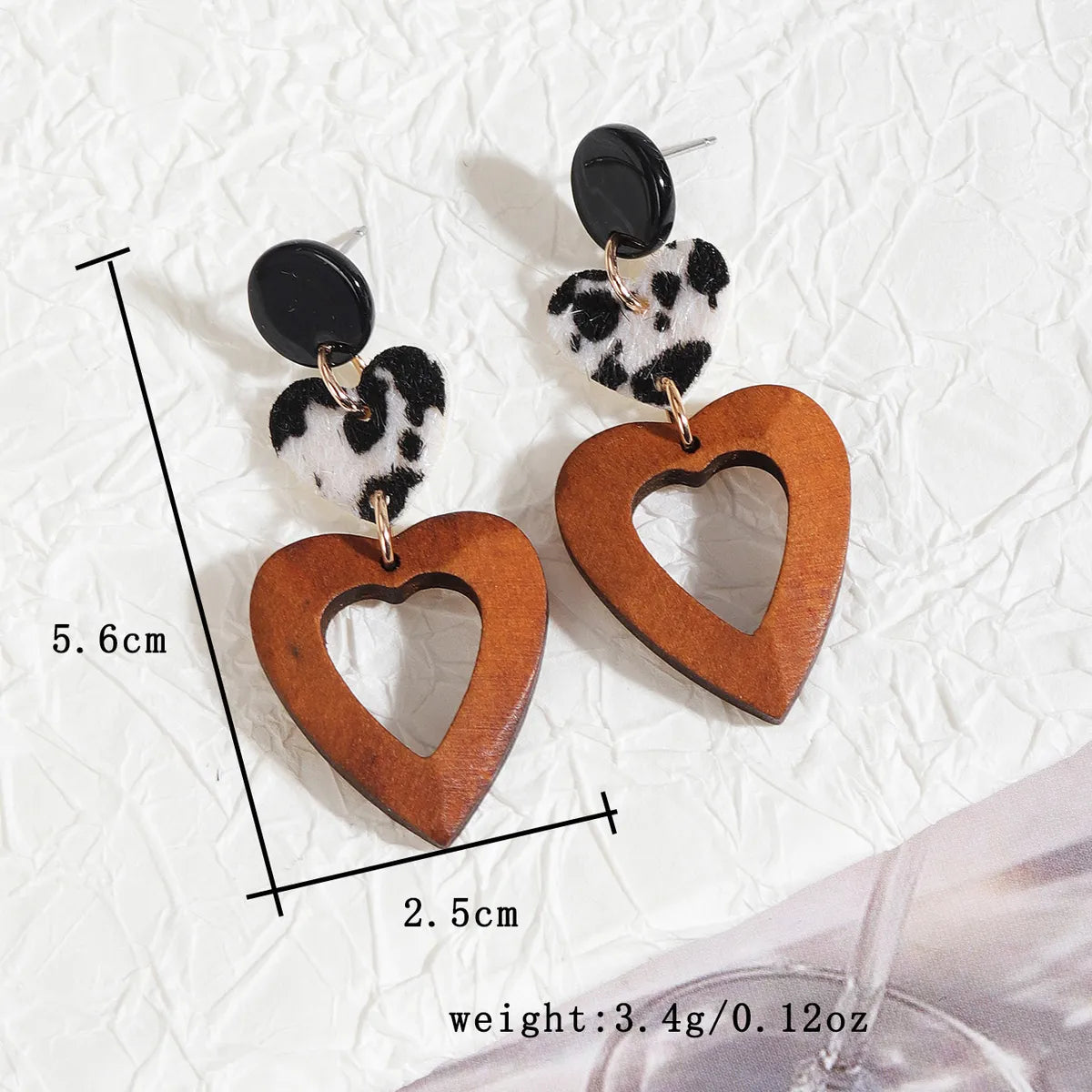 1 Pair Lady Streetwear Heart Shape Wood Drop Earrings