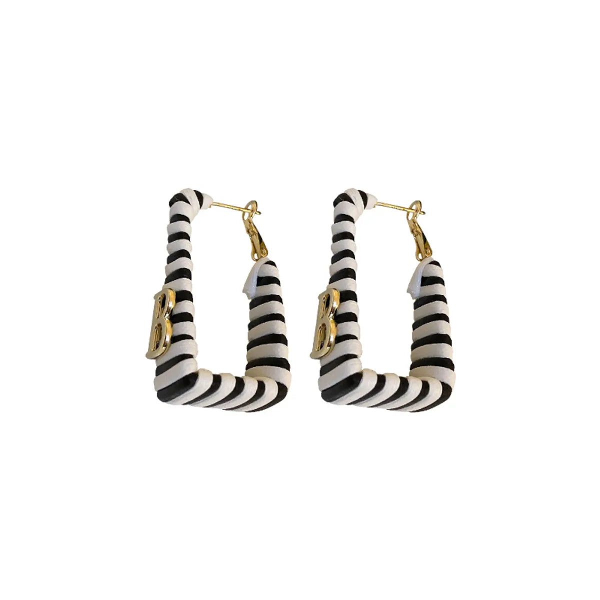 1 Pair Lady Stripe Pu Leather Alloy Hoop Earrings