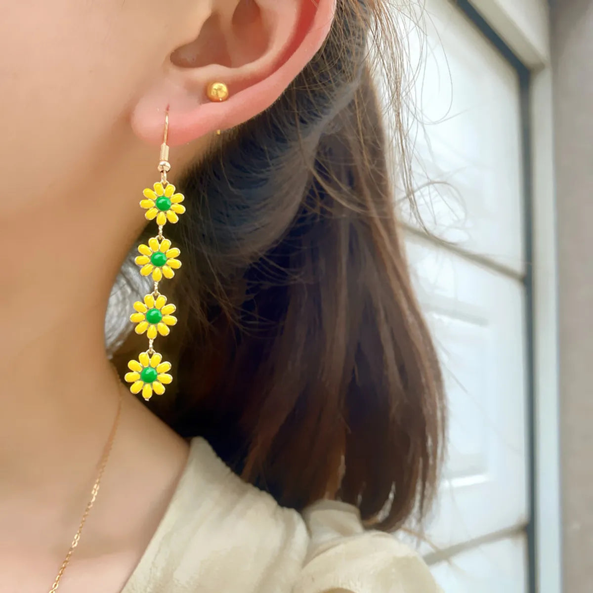 1 Pair Lady Sweet Flower Enamel Alloy Drop Earrings