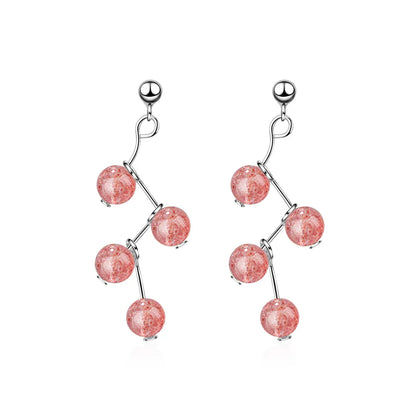 1 Pair Lady Sweet Fruit Strawberry Quartz Copper Drop Earrings