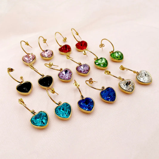 1 Pair Lady Sweet Heart Shape Plating Inlay Stainless Steel Zircon Gold Plated Drop Earrings