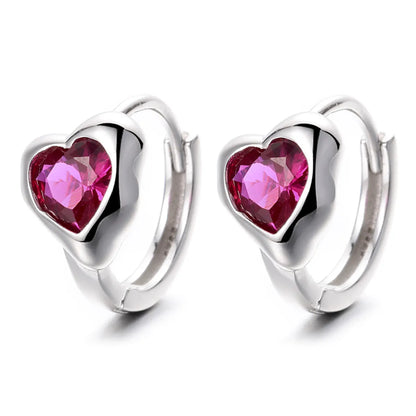 1 Pair Lady Sweet Heart Shape Plating Inlay Sterling Silver Zircon Hoop Earrings