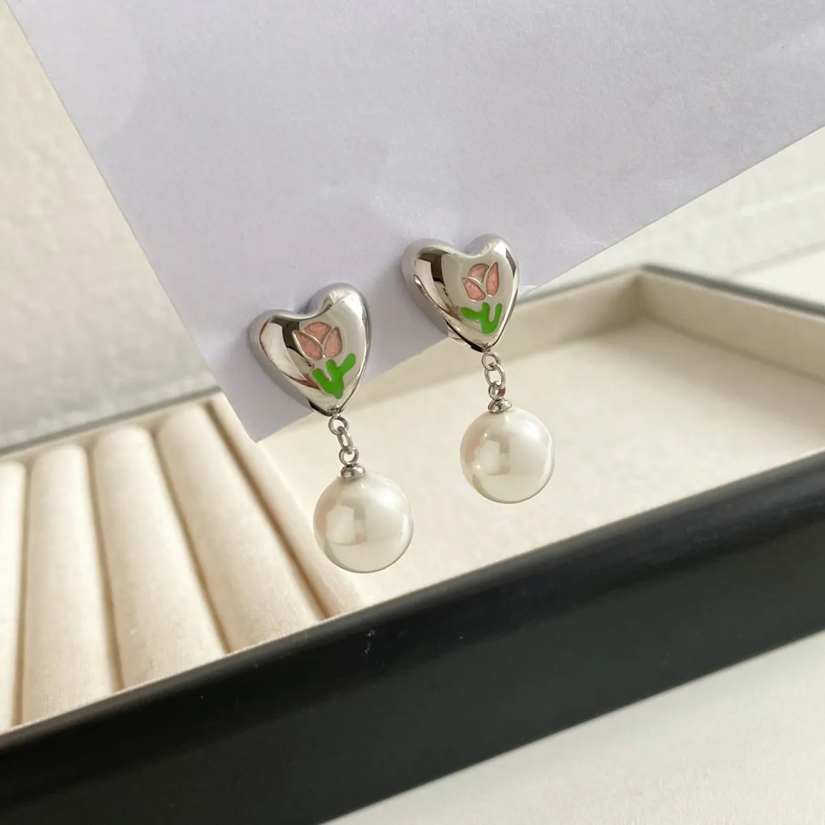 1 Pair Lady Sweet Heart Shape Plating Stainless Steel Drop Earrings