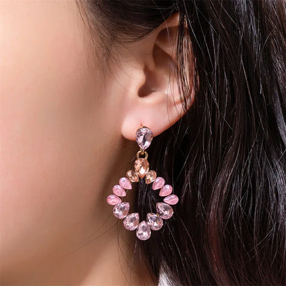 1 Pair Lady Sweet Rhombus Artificial Crystal Alloy Drop Earrings