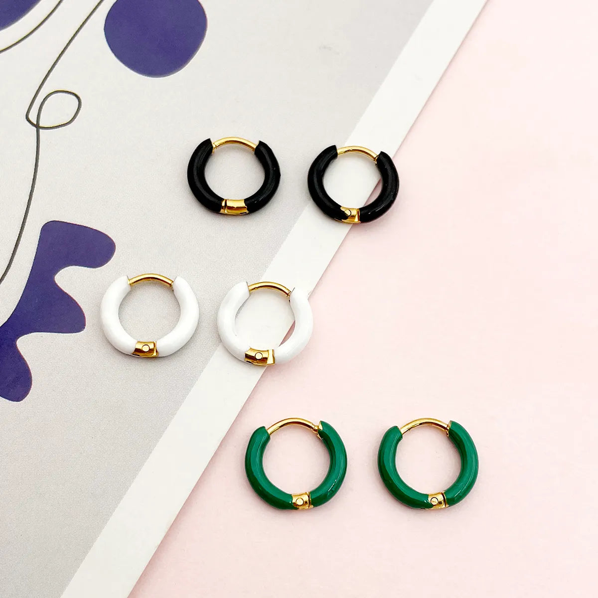 1 Pair Lady Sweet Streetwear Circle Polishing Enamel Plating Stainless Steel Gold Plated Earrings