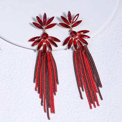 1 Pair Lady Tassel Inlay Alloy Rhinestones Drop Earrings