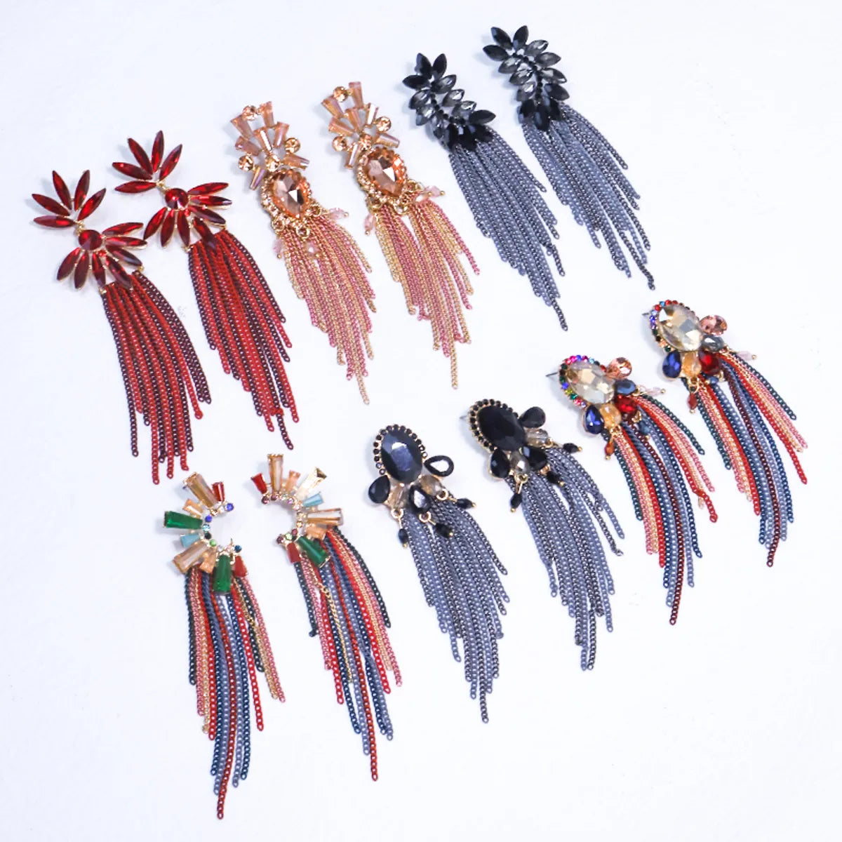 1 Pair Lady Tassel Inlay Alloy Rhinestones Drop Earrings