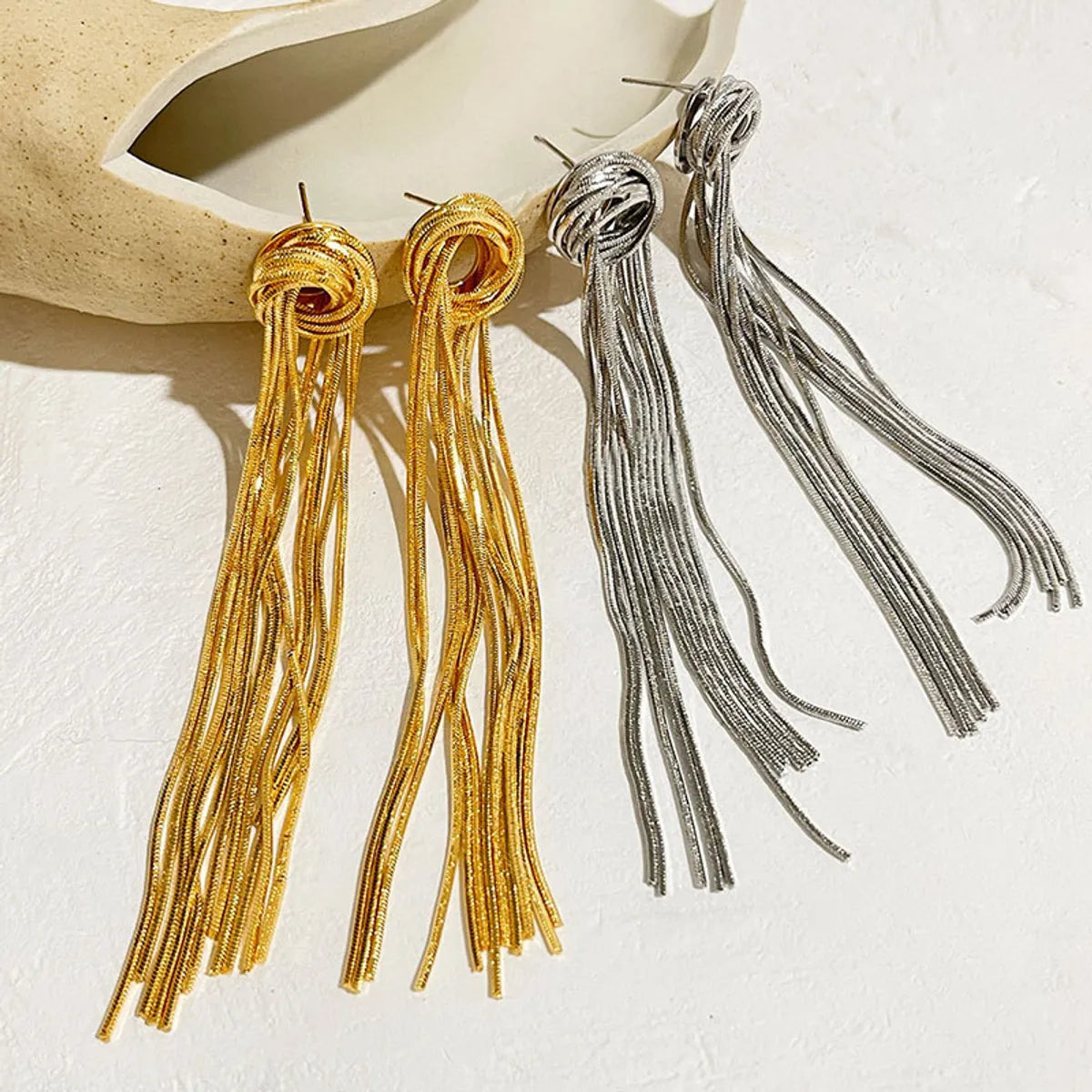 1 Pair Lady Tassel Plating Copper 18k Gold Plated Drop Earrings